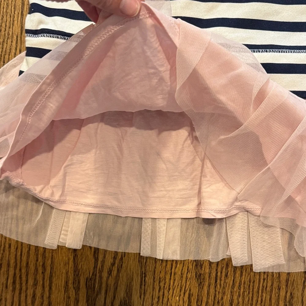 Crewcuts Striped Navy and Pink  sweatshirt dress wilth Tulle - Picture 4 of 7